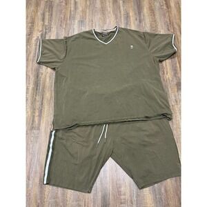 Makobi Mens 6XB Olive Green V-Neck T-Shirt Shorts 2 Pc Set M600 Streetwear read